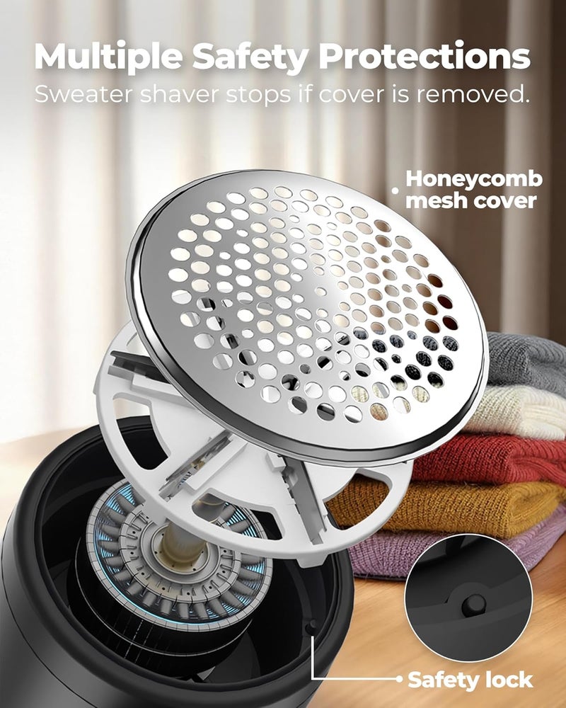 ASNUG Fabric Shaver, Electric Lint Remover, Sweater Shavers to Remove Pilling with 3 Speeds, 6 Leaf Blade, LED Display & Type-C Rechargeable, Removes Fuzz, Pills for Clothes, Couch, Furniture - Image 5